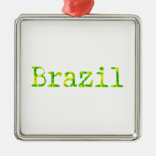 Brasilien Schriftart Grün und Gelb Silbernes Ornament