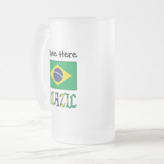 Brasilien und Brasiliens Flagge mit Ihrem Namen Mattglas Bierglas (Vorderseite Links)