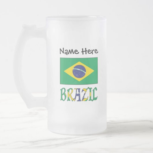 Brasilien und Brasiliens Flagge mit Ihrem Namen Mattglas Bierglas (Links)