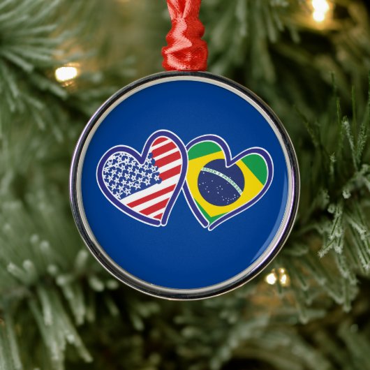 Brasilien USA Liebe Hearts Ornament Aus Metall (Baum)