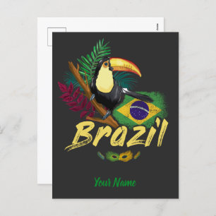 Brasilien Vintag Toucan mit Flag und Samba Maske Feiertagspostkarte