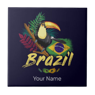 Brasilien Vintage-Tukan-Flagge-Samba-Maske-Souveni Fliese