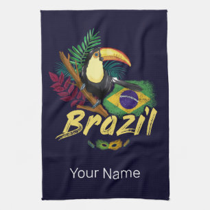 Brasilien Vintage-Tukan-Flagge-Samba-Maske-Souveni Geschirrtuch