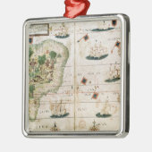 Brasilien vom "Miller-Atlas" durch Pedro Reinel Silbernes Ornament (Links)