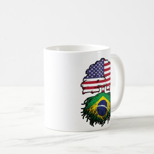 Brasiliens Flag "American USA Tree Roots" Kaffeetasse (VorderseiteRechts)