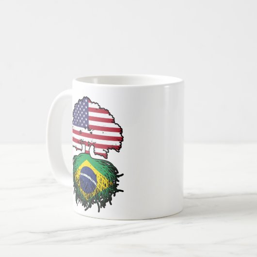 Brasiliens Flag "American USA Tree Roots" Kaffeetasse (Vorderseite Links)