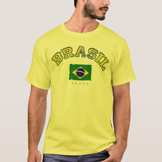 Brasiliens Flagge Fußballstil T-Shirt (Vorderseite)