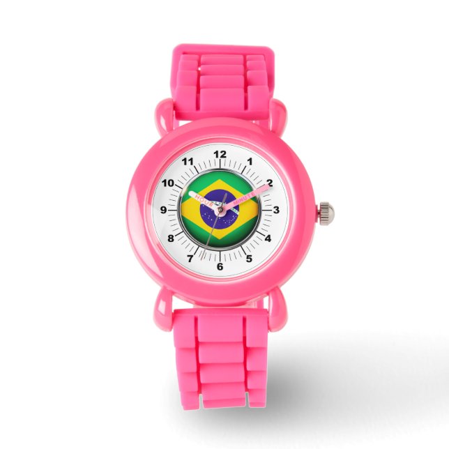 Brasiliens Flagge Rosa Glitzer-Strap Watch Armbanduhr (Vorderseite)
