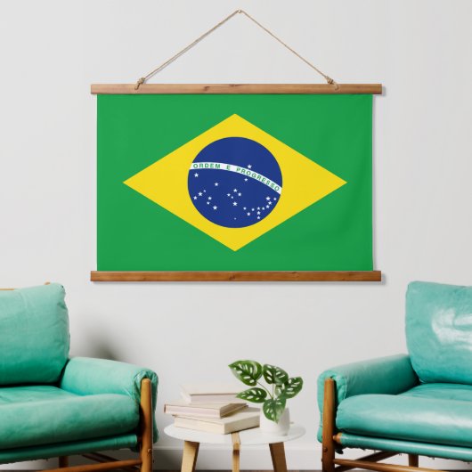 Brasiliens Nationalflagge Patriotische brasilianis Wandteppich Mit Holzrahmen (Wohnzimmer)