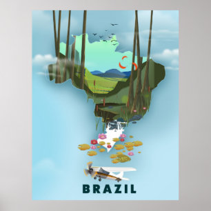 Brasilkarte Illustriertes Reiseplakat Poster
