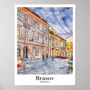 Brasov Rumänien Reisen Wasserfarben Hand gezogen Poster