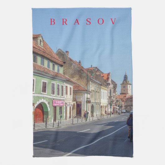 Brasov Stadtzentrum Straße View Teetuch Geschirrtuch (Vertikal)