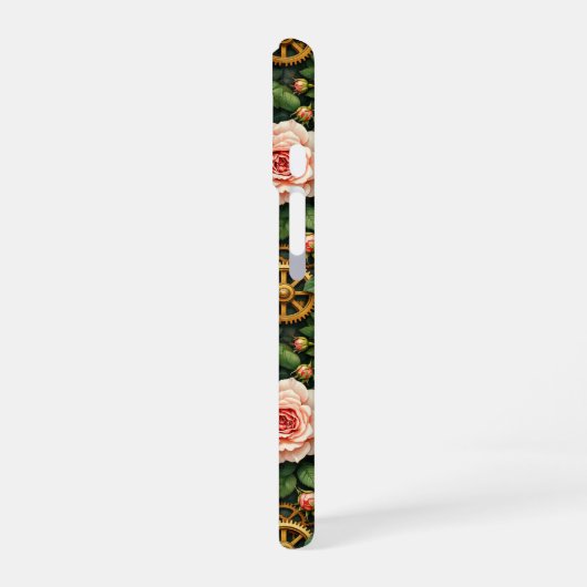 Brass Gears and Roses iPhone 16 Hülle (Linke Seite)