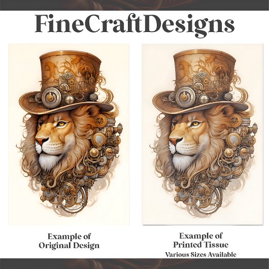 Brass & Kupfer Chic Steampunk Lion E1L Decoupage Seidenpapier