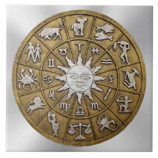 Brass Zodiac Wheel Fliese (Vorderseite)