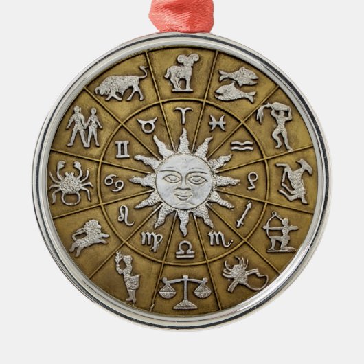Brass Zodiac Wheel Silbernes Ornament (Vorne)