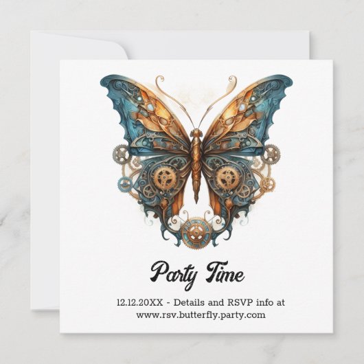 Brassflutter Tinkerer Butterfly Steampunk Wedding Ankündigung (Vorderseite)