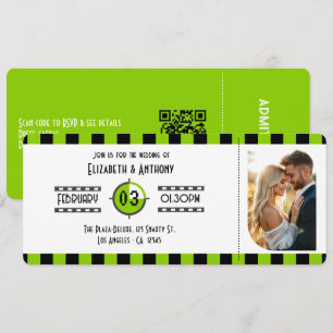 Brat Green, Black & White Kinoticket Hochzeit Einladung