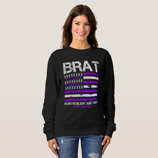 Brat Lila amerikanische Flagge im April Militärkin Sweatshirt (Vorne ganz)