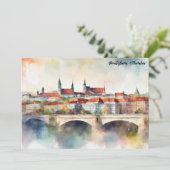 Bratislava Slowakei Aquarellmalerei Panorama Einladung (Stehend Vorderseite)