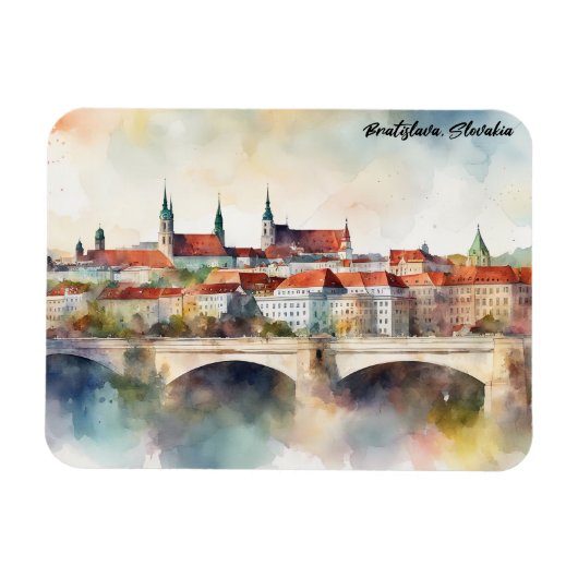Bratislava Slowakei Aquarellmalerei Panorama Magnet (Horizontal)