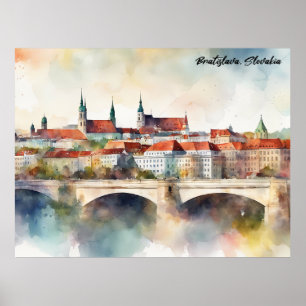 Bratislava Slowakei Aquarellmalerei Panorama  Poster