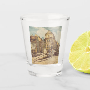 Bratislava von Richard Lux farbige Radierung Schnapsglas