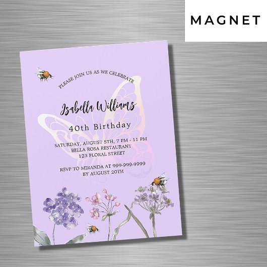 Bratschmetterling Wildblumen Rosa Luxus Magneteinladung