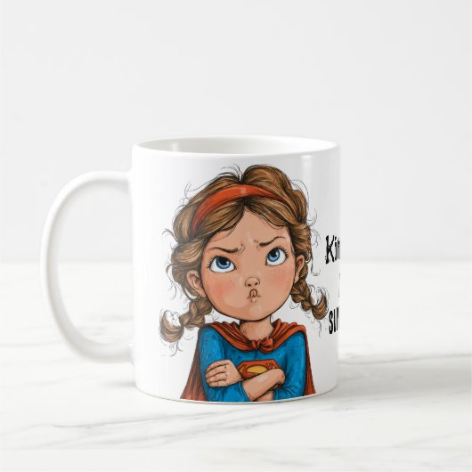 Bratty Superhero Girl Cartoon Kaffeetasse (Links)