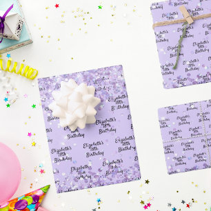 Bratviolett-Lavendel-Glitzer Staubname Geschenkpapier Set