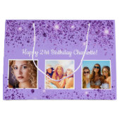 Bratviolett lila Glitzer Große Geschenktüte (Vorderseite)