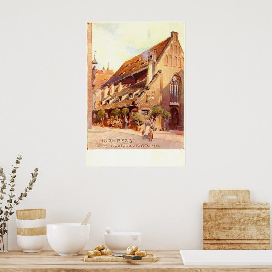 Bratwurstglöcklein, Nürnberg Germany 1910 Vintage Poster (Küche)