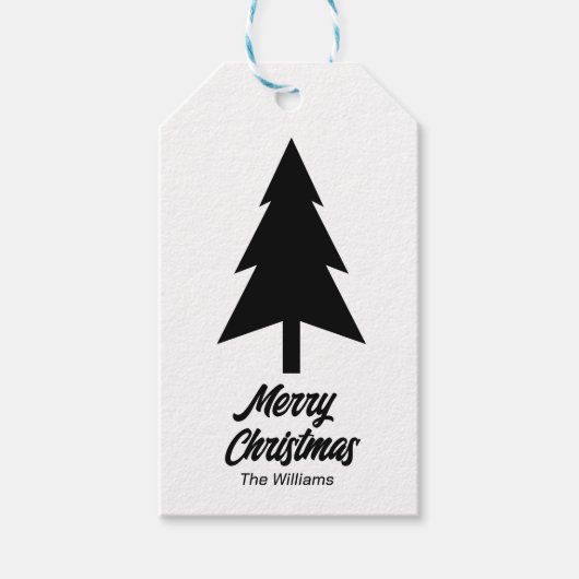 Brauch Familienname Frohe Weihnachten Schwarz-weiß Geschenkanhänger (Vorderseite)