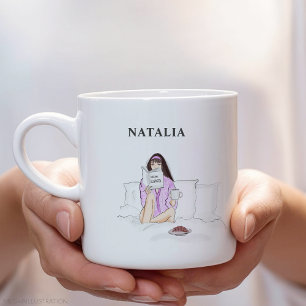 Brauch, Mädchen trinken Kaffee, Skizze, Jumbo-Tasse