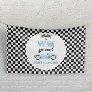Brauche Four Speed Blauen Rennwagen 4. Geburtstags Banner