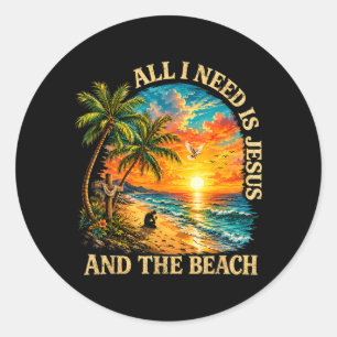 Brauche Jesus und den Strand Retro-Christlicher So Runder Aufkleber