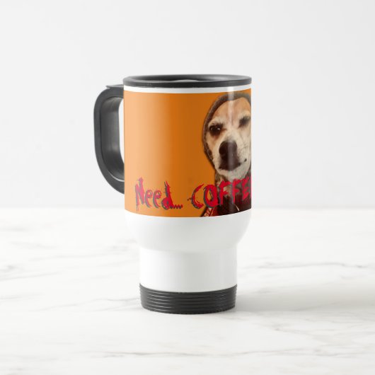 BRAUCHEN SIE JETZT KAFFEE! Carlos B. Hund Reisebecher (Vorderseite Links)