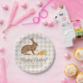 Brauchhase Und Karotten Frohe Ostern Beige Gingham Pappteller (Party)