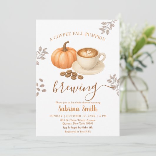 Braucinnamon Cosy Fall Pumpkin Baby Dusche Einladung (Stehend Vorderseite)