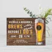 Brauen bevor ich Dos Brauerei Hochzeit Probe Holz Einladung (Stehend Vorderseite)