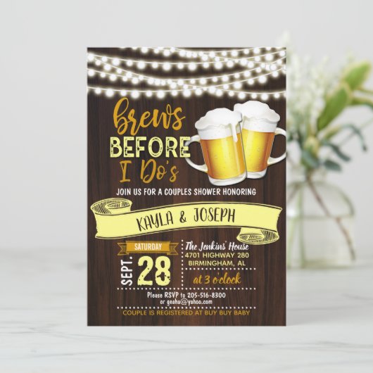 Brauen bevor ich Paare Dusche Einladung (Stehend Vorderseite)