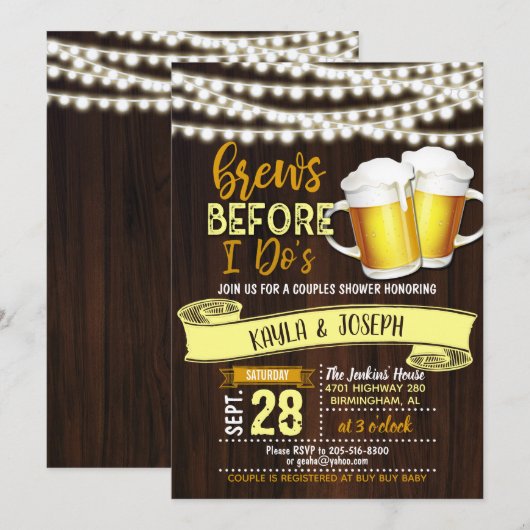 Brauen bevor ich Paare Dusche Einladung (Vorne/Hinten)