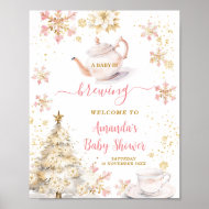 Brauen Pink Winter Tea Party Baby Shower Willkomme Poster