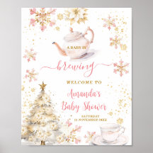 Brauen Pink Winter Tea Party Baby Shower Willkomme