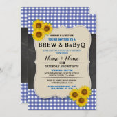 Brauen und BABYQ Baby Dusche Blauer Sonnenblume Ei Einladung (Vorne/Hinten)