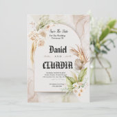 Brauen und cremefarbene Blume Save The Date (Stehend Vorderseite)