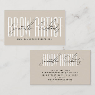 Brauenkünstler moderne Typografie Schrift beige Visitenkarte