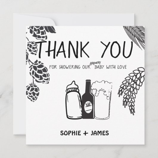 Brauerei Baby - B&W - Babydusche Danke Karte (Vorderseite)