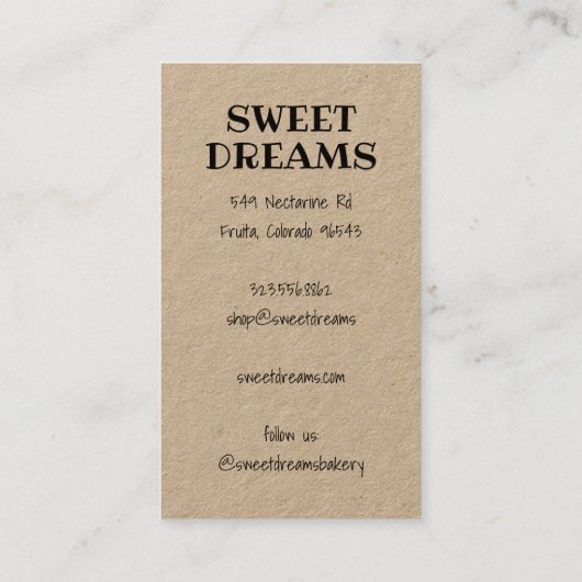 Brauerei für Hochzeitskuchen Catering Baker Kraft Visitenkarte (Rückseite)