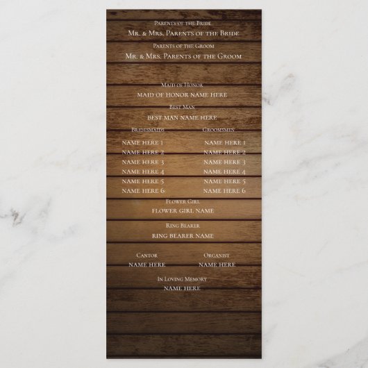 Brauerei-Hochzeitsprogramm Programm (Rückseite)